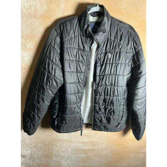 US Polo Assn Mens Puffer Jacket Black Quilted Full Zip Collared Size M - Picture 2 of 7